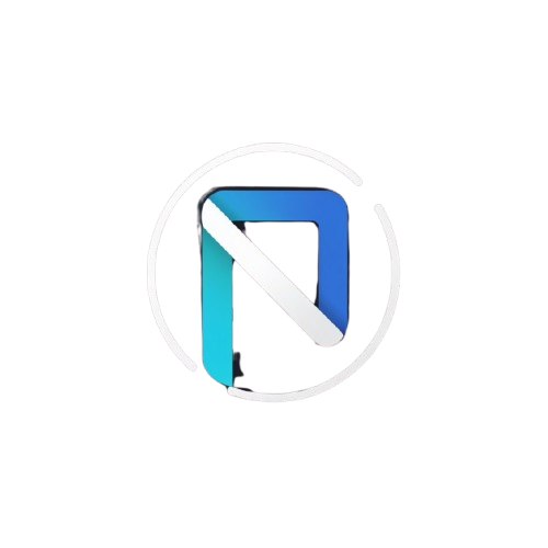 A minimalist digital logo featuring a stylized letter 'N' in blue and cyan with a white diagonal bar, enclosed in a thin white circular outline on a solid white background.
